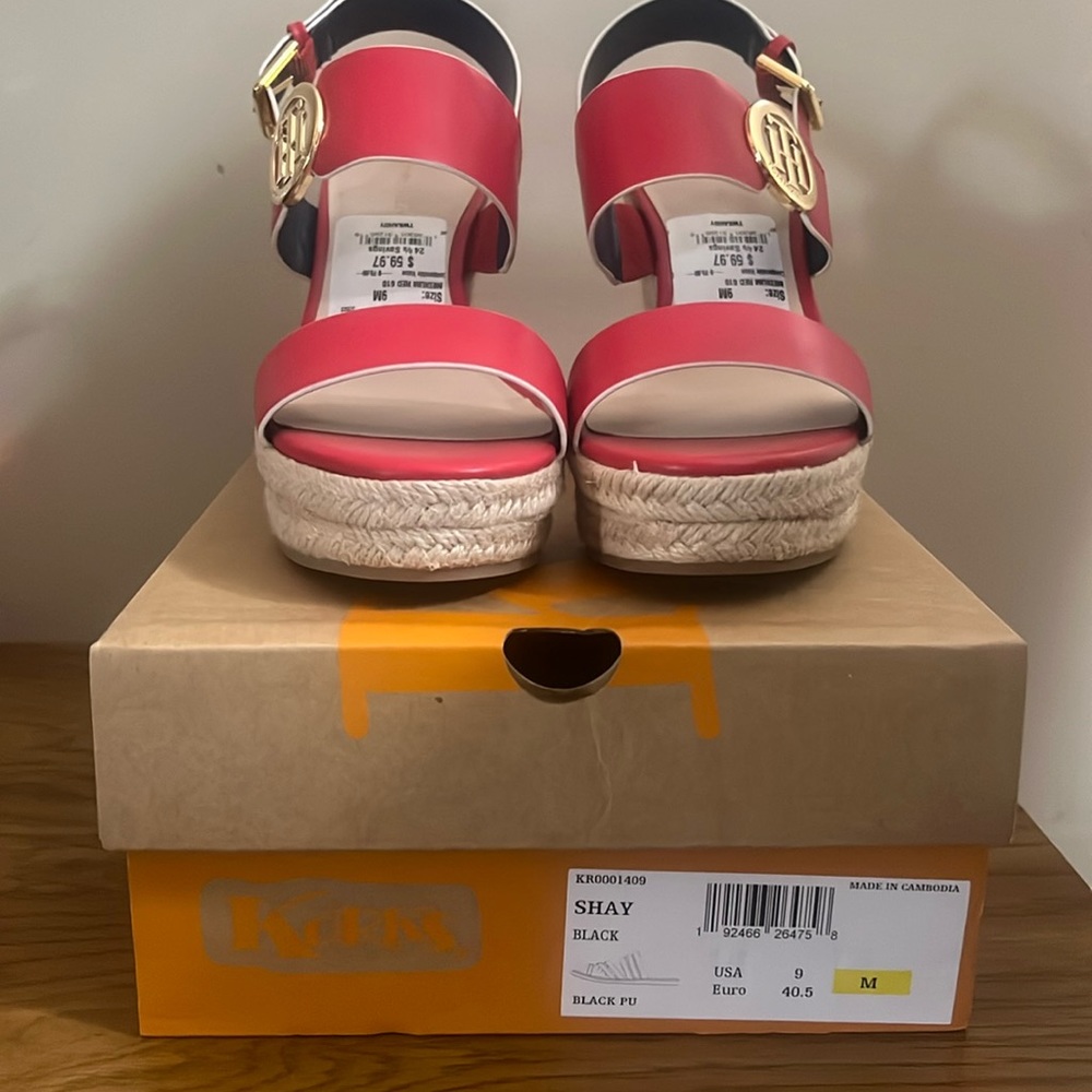 Tommy Hilfiger red wedges brand new with tags size 9.